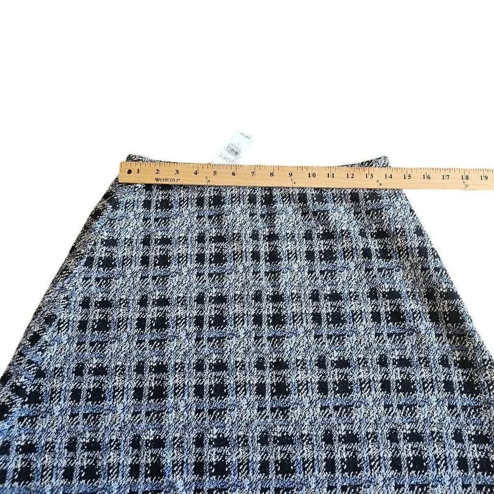 Loft womens Sz S blue black white plaid short skirt stretch waist new
